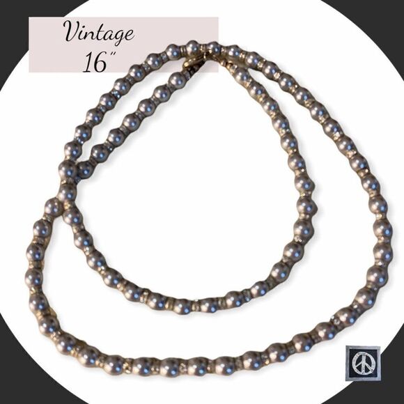 VINTAGE 16” knotted glass bead & crystal mid century faux pearl necklace - Picture 1 of 8